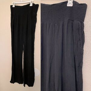 Three dots black rayon pull on gauze hi rise wide leg lounge pants size S